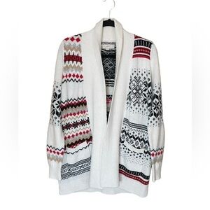 Loft Long Cardigan Southwestern Serape Stripe Sweater Red Black White Size Small